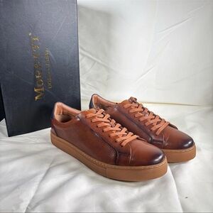 Moretti Gold Label Fabriano Cognac Brown Leather Lace Up  Sneakers Size 10.5